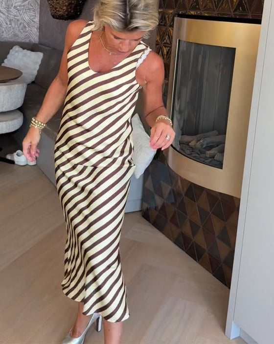 Kleid Ärmellos Streifen Etui Maxi