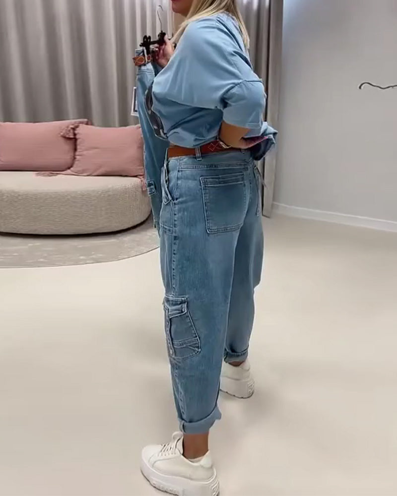 Jeans Hohe Taille Cargo Stil