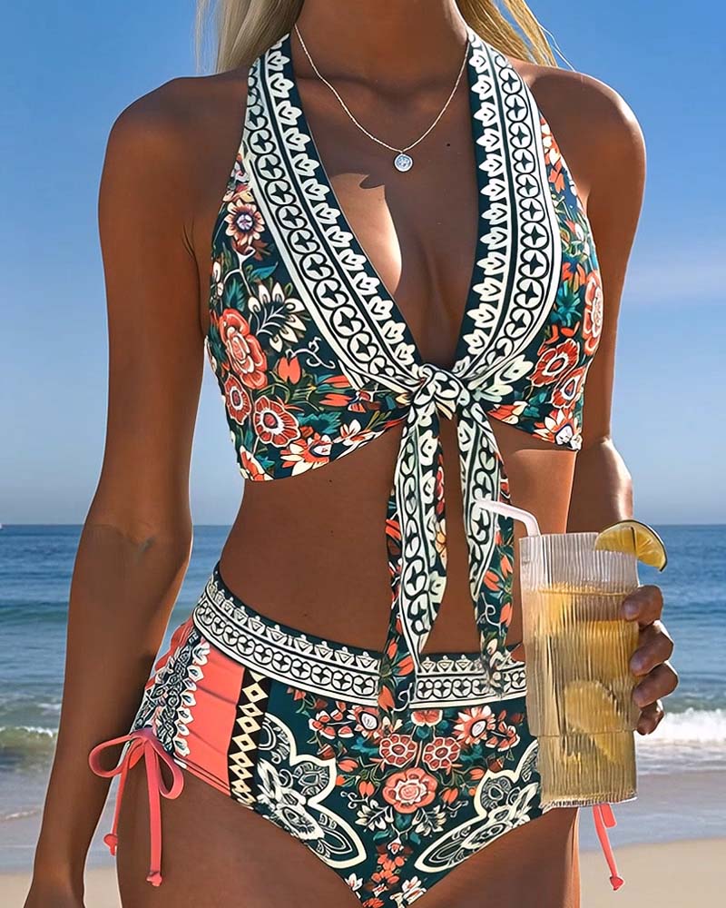 Bikini Bohemian Neckholder Kordelzug