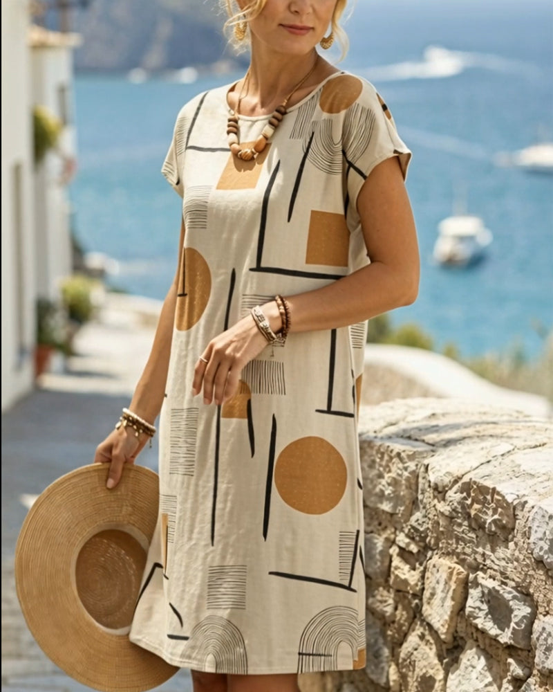 Kleid Geometrisch Druck Locker T-Shirt