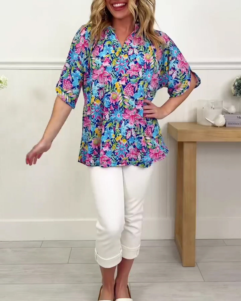 Top Tropisch floral Kurzarm