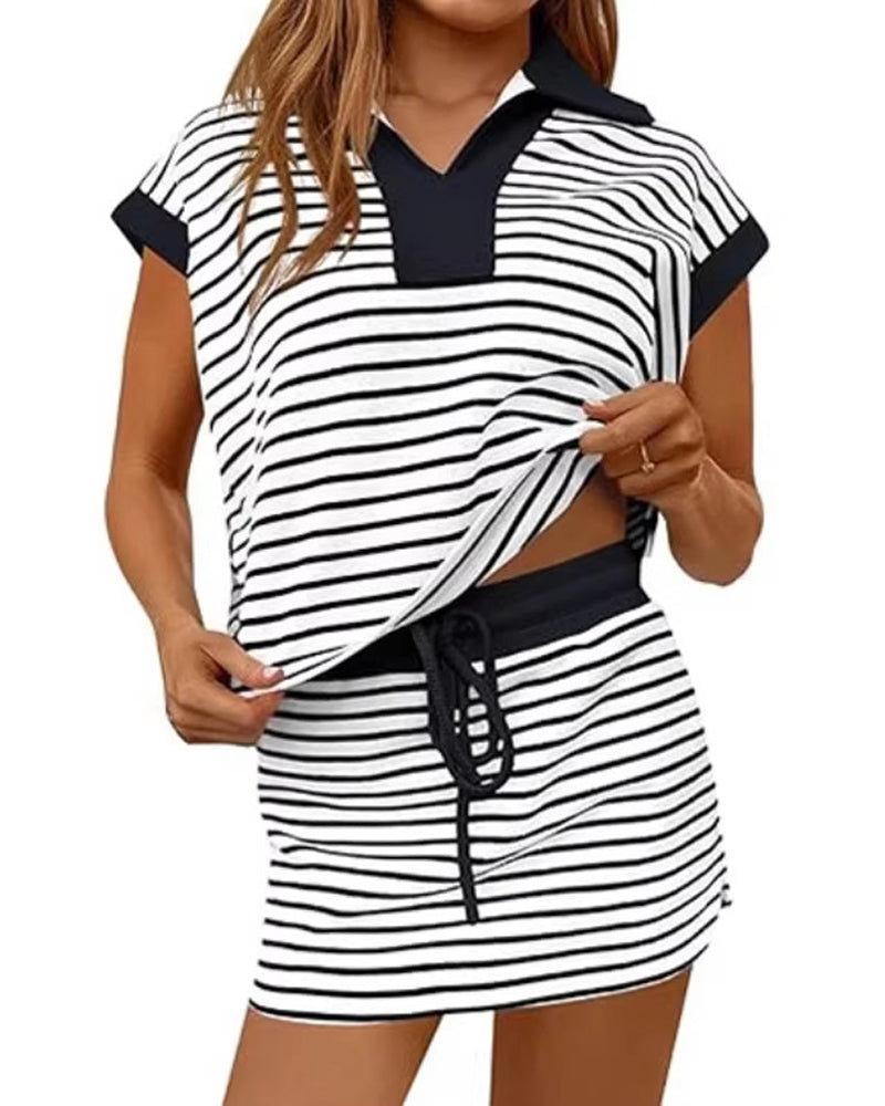 Set gestreift lose kurzärmelig Kurzrock