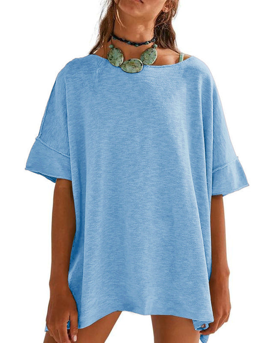 T-Shirt Einfarbig Patchwork Halber Ärmel