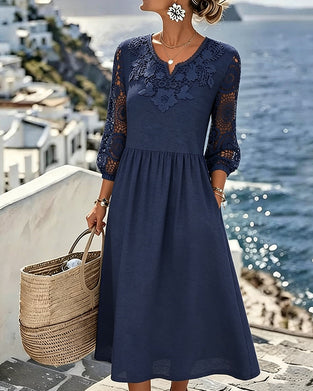 Kleid Spitze Patchwork 3/4 Ärmel