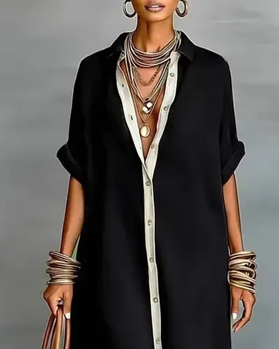 Hemdkleid eleganter Reverskragen drapiert
