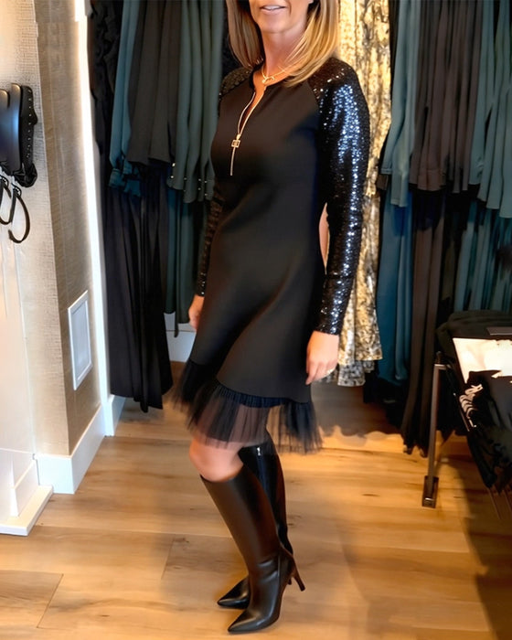 Kleid Modisch Glitzer Reißverschluss Patchwork