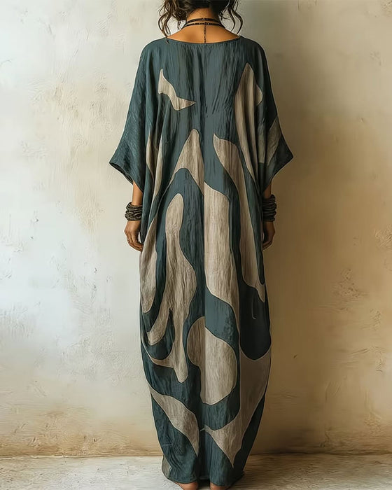 Kleid Tiefes V Abstraktes Wellen Print