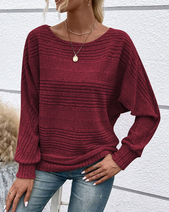 Einfarbiges Langarmshirt mit Rundhals und Streifen