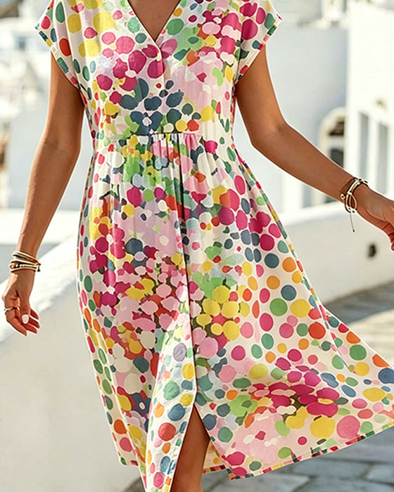 Kleid Polka Dot V-Ausschnitt Taille