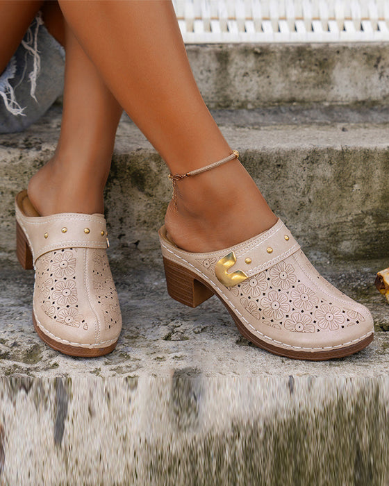 Sandalen Bedeckte Zehe Blockabsatz Schlupf