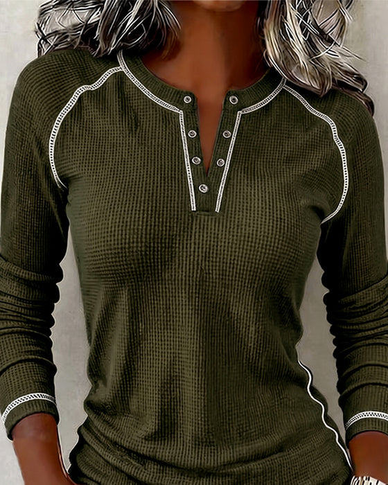 Oberteil Waffel Henley Langarm