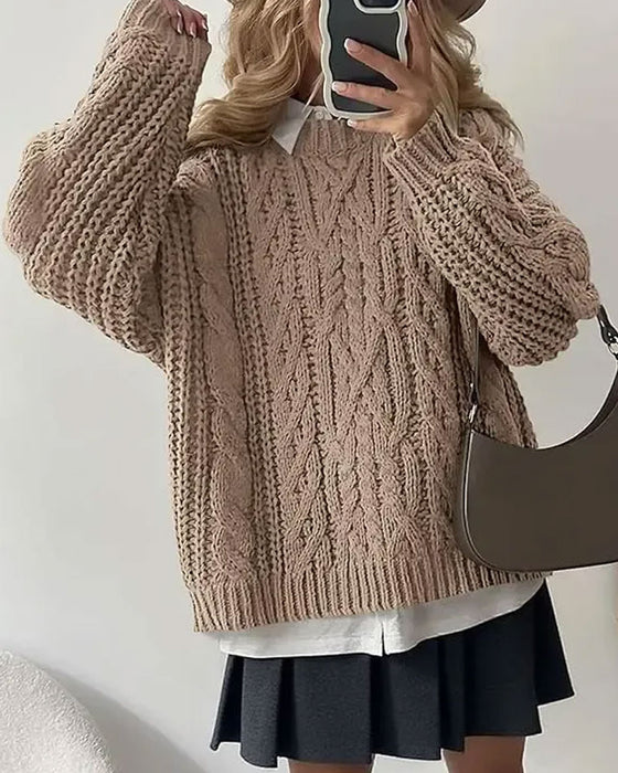 Pullover Locker Zopfgestrickt Rundhals