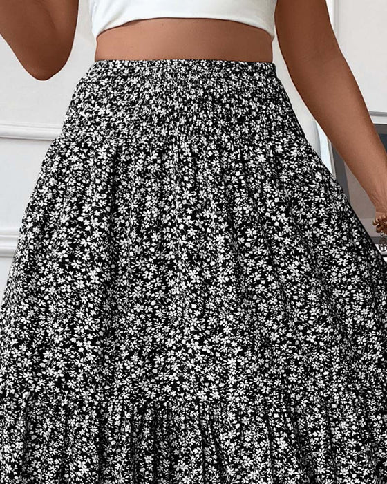 Rock Lagert Kleiner Blumenprint A-Linie Lang