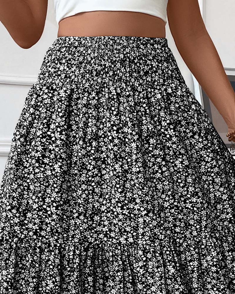 Rock Lagert Kleiner Blumenprint A-Linie Lang