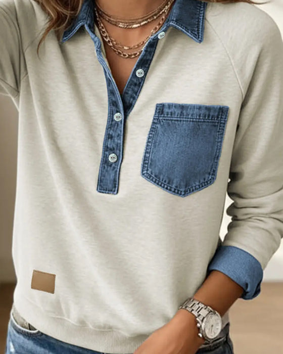 Sweatshirt Hemdkragen Langarm