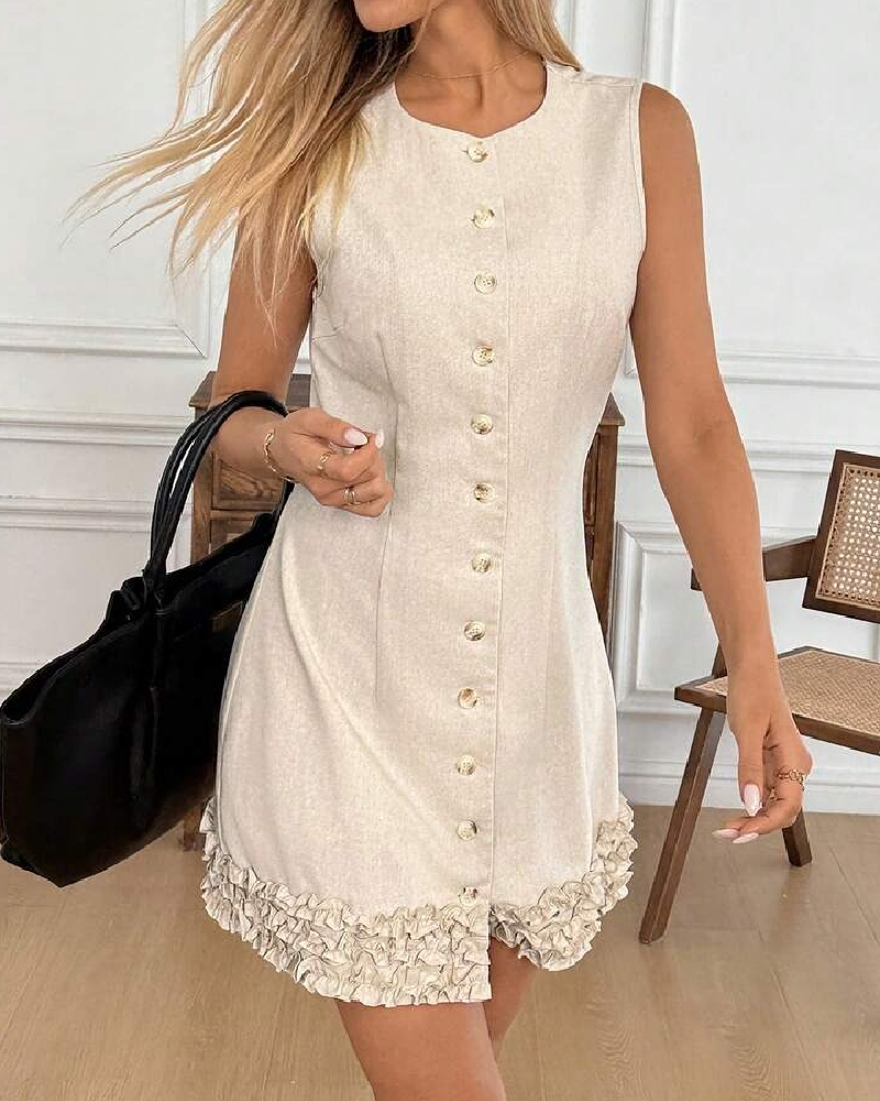 Kleid Ärmellos Rüsche Taillenzug Kurze Länge