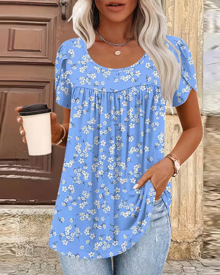 Bluse Kleiner Blumendruck Rundhals Kurzarm