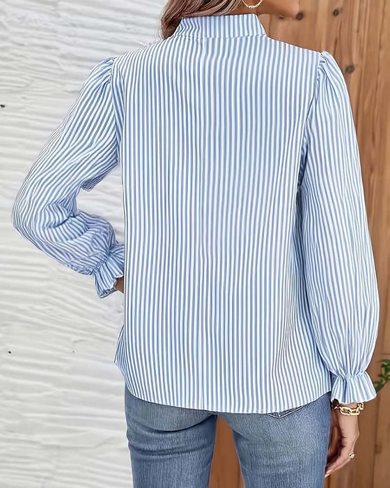 Bluse Knopfleiste V-Ausschnitt gestreift