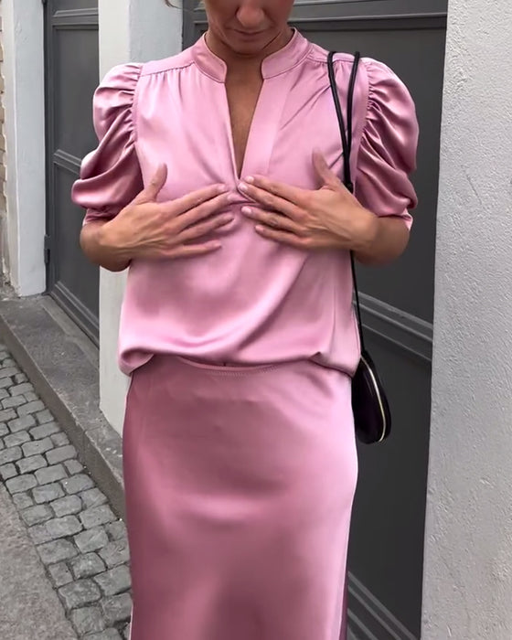 Puffärmel-Bluse mit Stehkragen