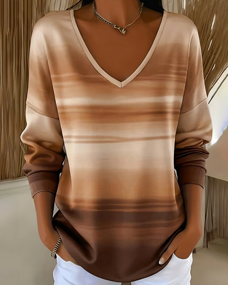 Sweatshirts V-Ausschnitt Langarm Ombre