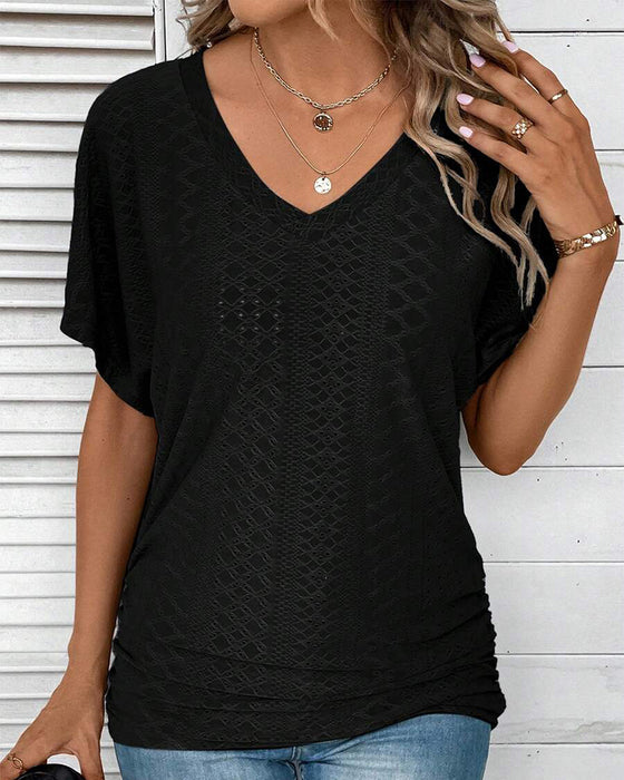 T-Shirt V-Ausschnitt Einfarbig Casual
