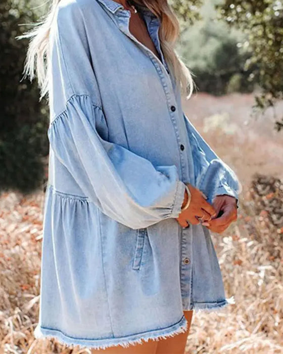 Bluse Puffärmel Knopf Lässig