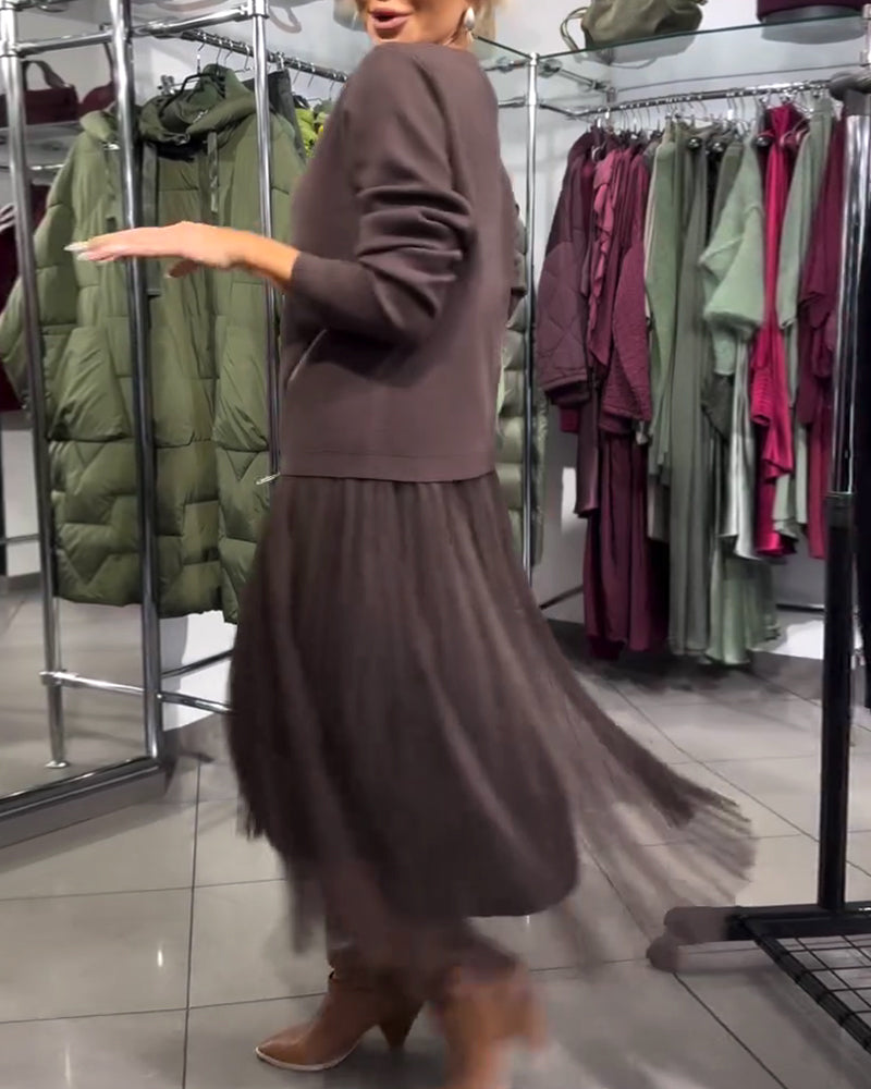 Stylisches Set Mit Rundhalspullover Und Reißverschlussdetail