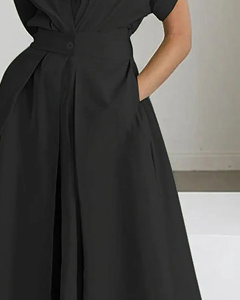 Kleid A-Linie Bindung Hohe Taille Knopf