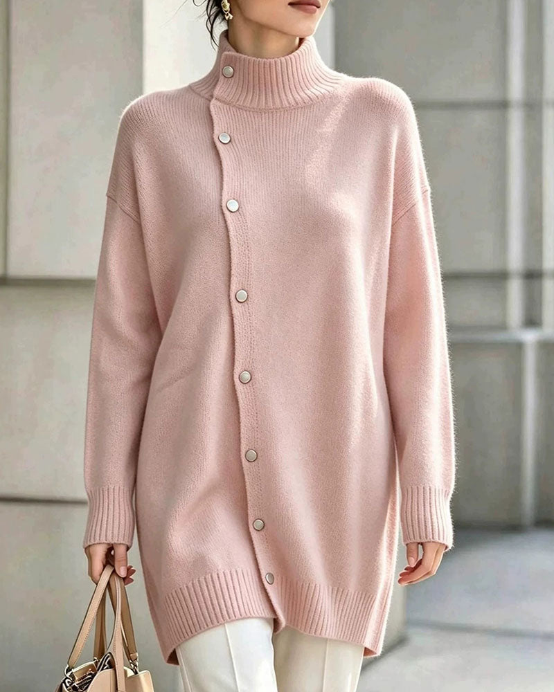 Strickjacke Turtleneck Einreihig Geknöpft