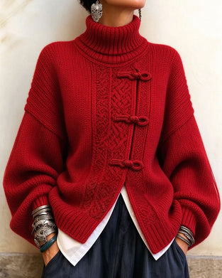 Pullover Vintage Knoten Knopf Turtleneck Mode