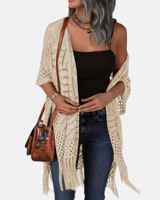 Cardigans Ausschnitt Fransen Strick