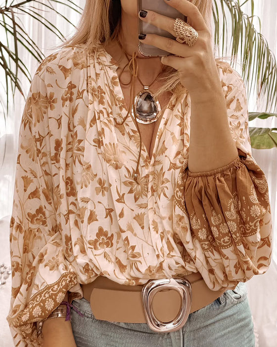 Bluse Laterne Ärmel Floral Lose
