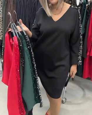 Kleid V-Ausschnitt Mit Pailletten Sweatshirt