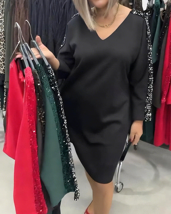 Kleid V-Ausschnitt Mit Pailletten Sweatshirt