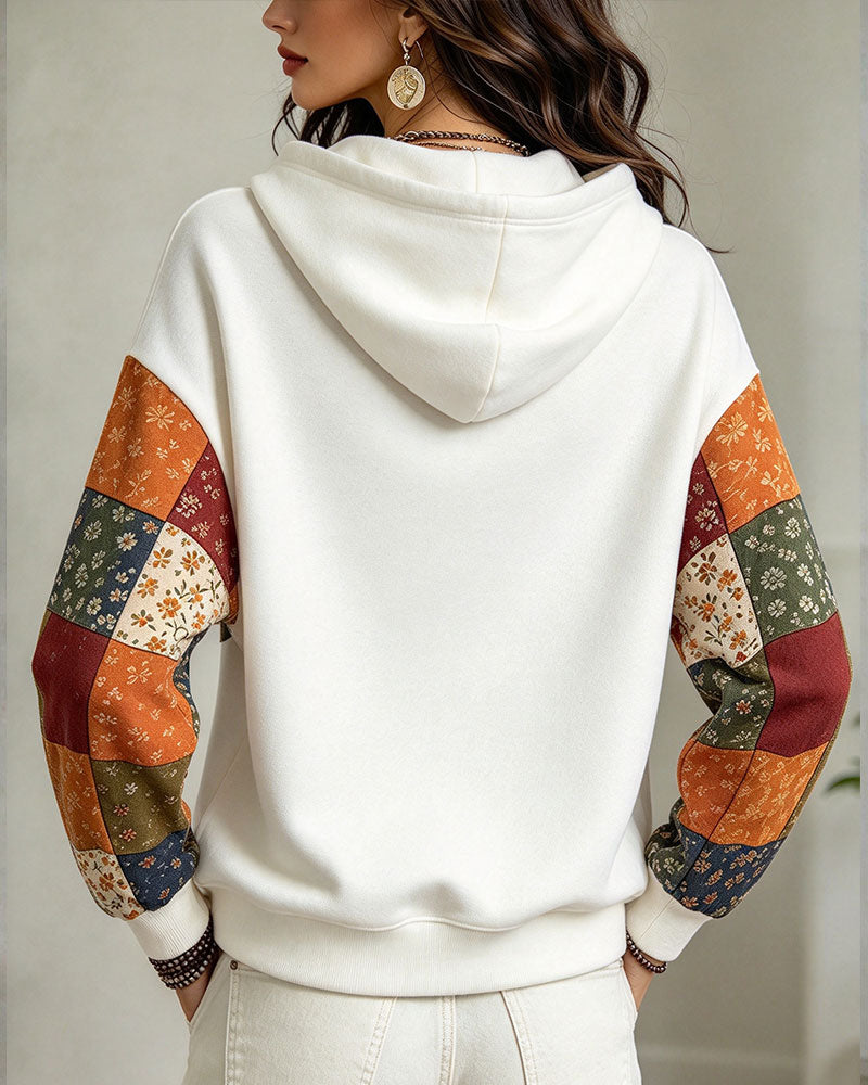 Hoodie Patchwork Druck Mit Kapuze