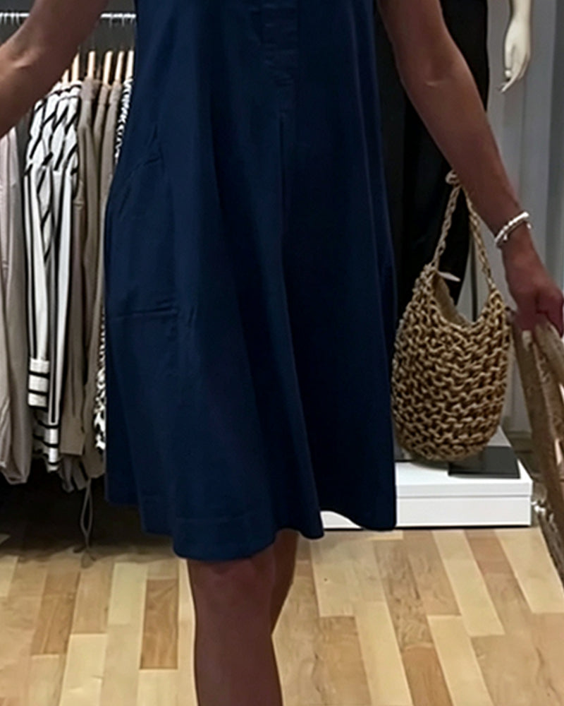 Kleid Ärmellos V-Ausschnitt Locker A-Linie
