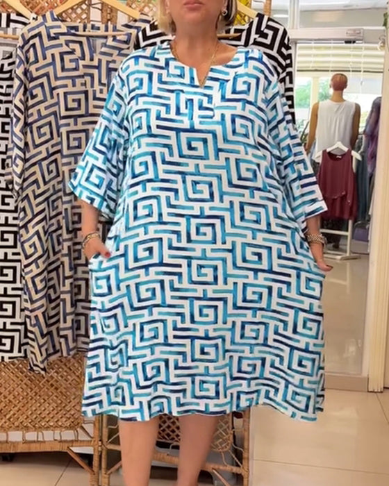 Kleid Lockeres Kurzarmkleid mit geometrischem Muster