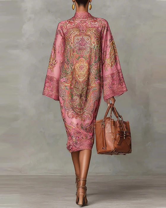 Hochgeschlossenes Kleid mit Vintage-Print