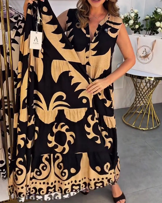 Kleid Lässig V-Ausschnitt Mit Print