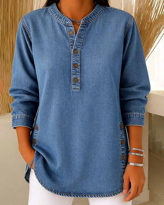 Button-Down Freizeit-Denim-Oberteil