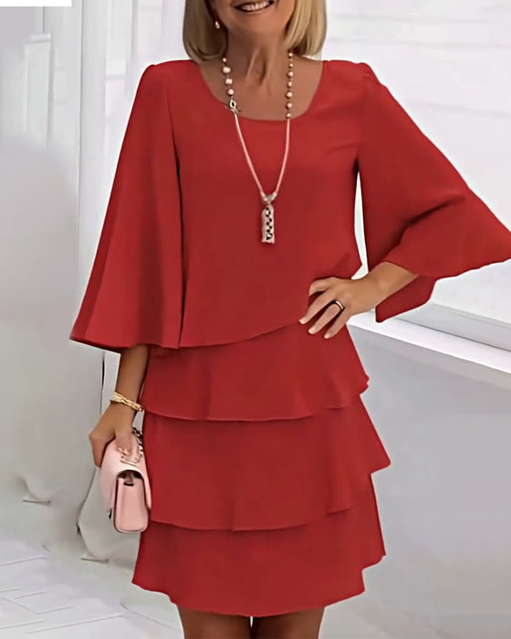 Elegantes Einfarbiges Kleid Mit Dreiviertelärmeln