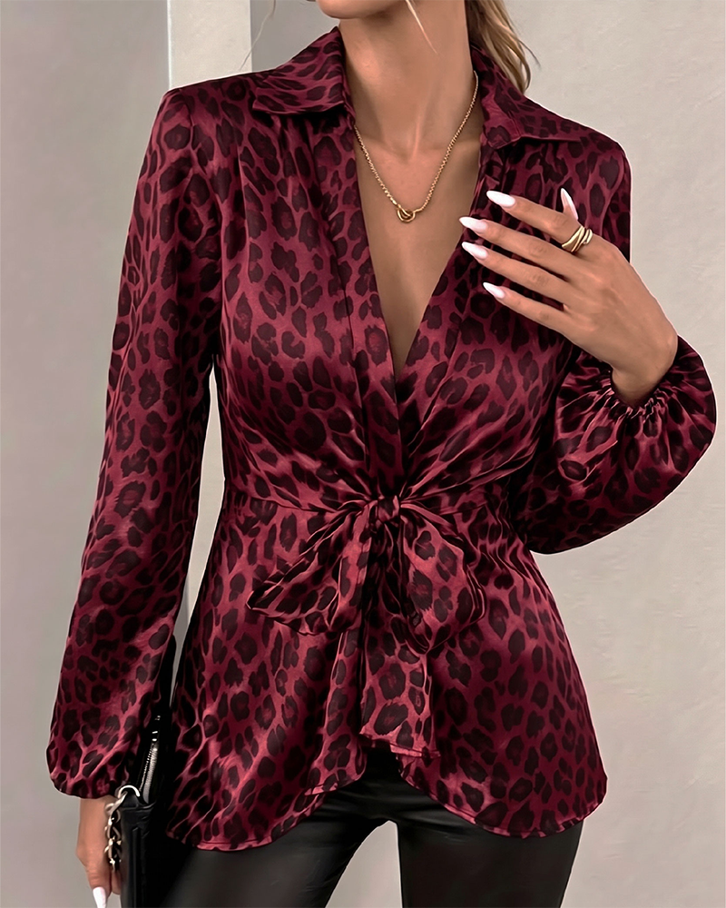 Top Leopard Druck Kragen Bandage Taille