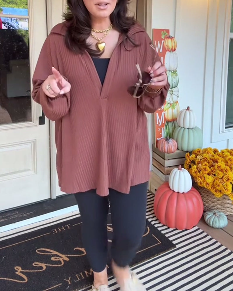 Lässiges, einfarbiges, locker geschnittenes Langarm-T-Shirt