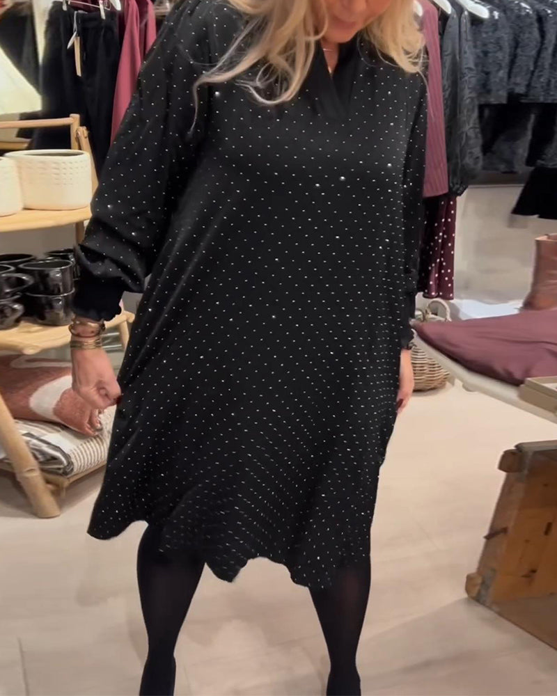 Kleid Topas Strass Laternenärmel Locker