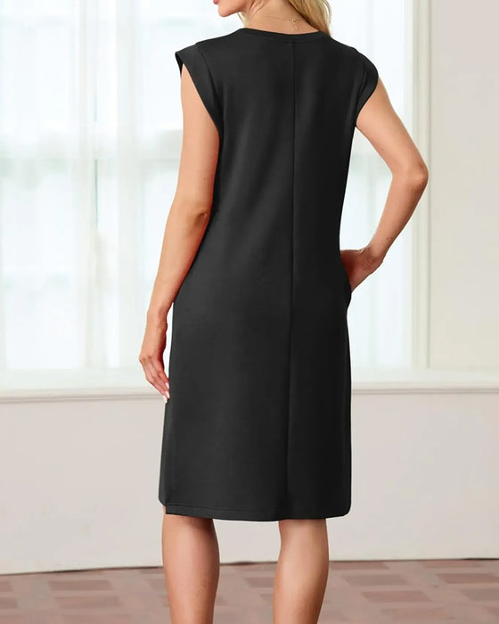 Kleid Rundhals Ärmellos Schlitz Uni