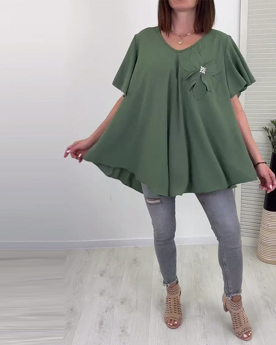 Bluse Weit V-Ausschnitt