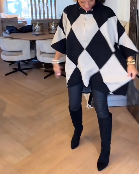 Pullover Stehkragen Argyle unregelmäßig