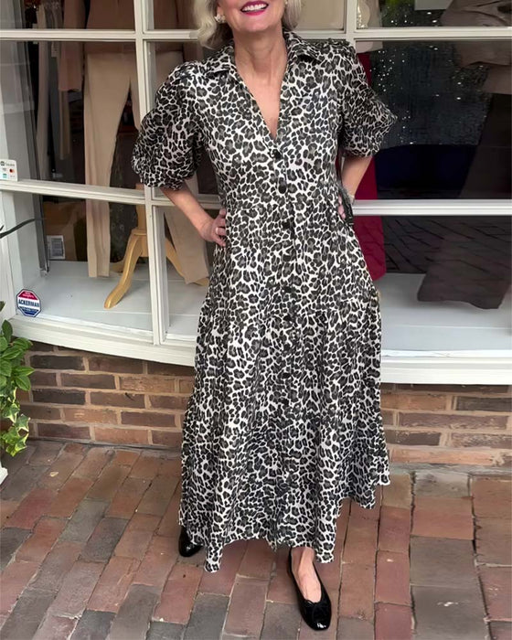 Kleid kurzärmlig Leopardenprint A-Linie