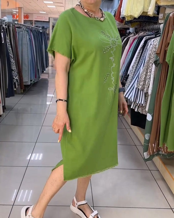 Kleid Rohe Kante Kurzer Ärmel Locker Lässig