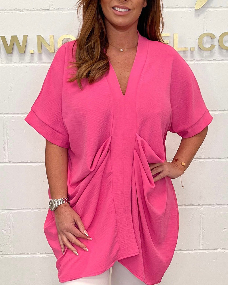 Bluse V-Ausschnitt Rüsche Locker Plus Größe